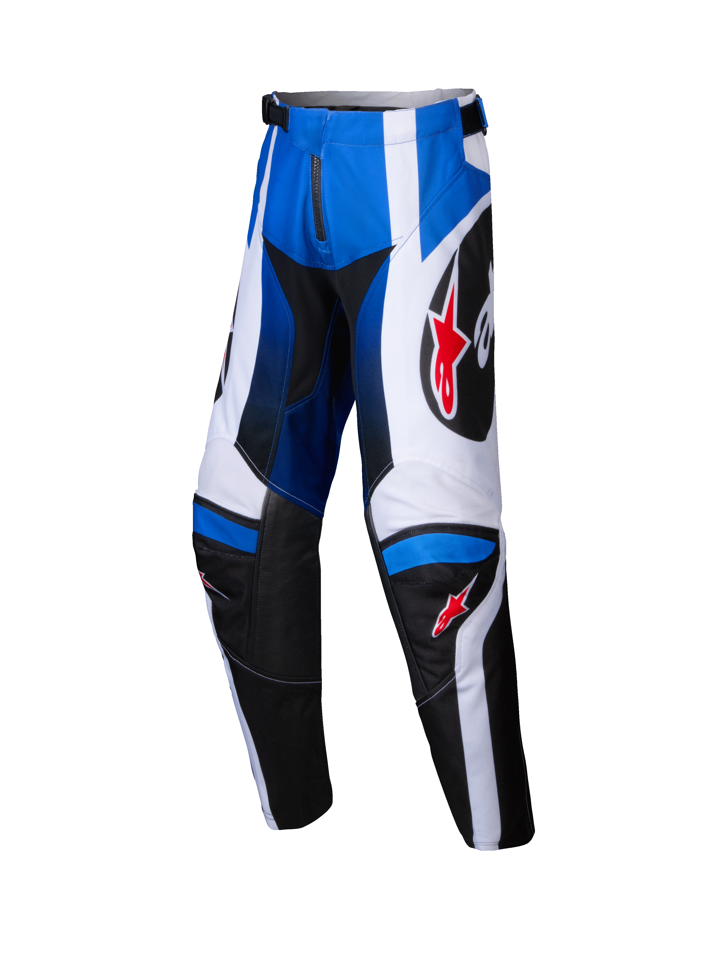 Alpinestars 2025 Youth Racer Wurx Pants, pantaloni da motocross, blu, nero e bianco, loghi con stella rossa, abbigliamento da corsa off-road per ragazzi