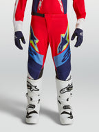 Alpinestars Pantaloni Supertech Dyna Ragazzo, pantaloni da motocross rosso fuoco e blu navy, vestibilità atletica stretch