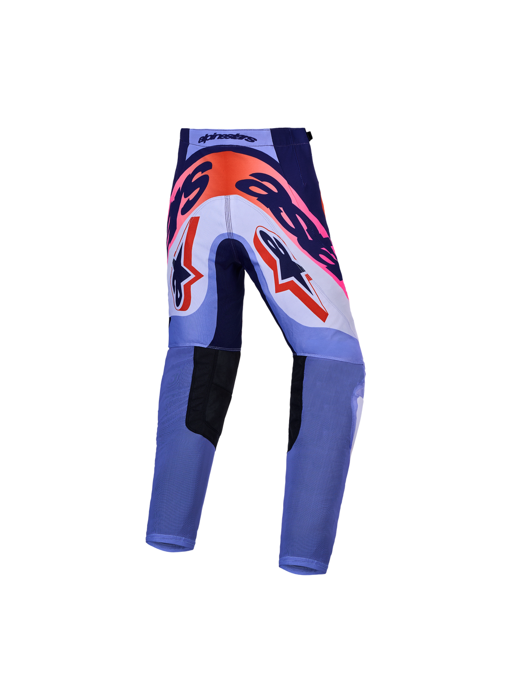 Pantaloni Alpinestars Supertech Dyna Ragazzo, da motocross, viola e rosa, vista posteriore con area della seduta rinforzata