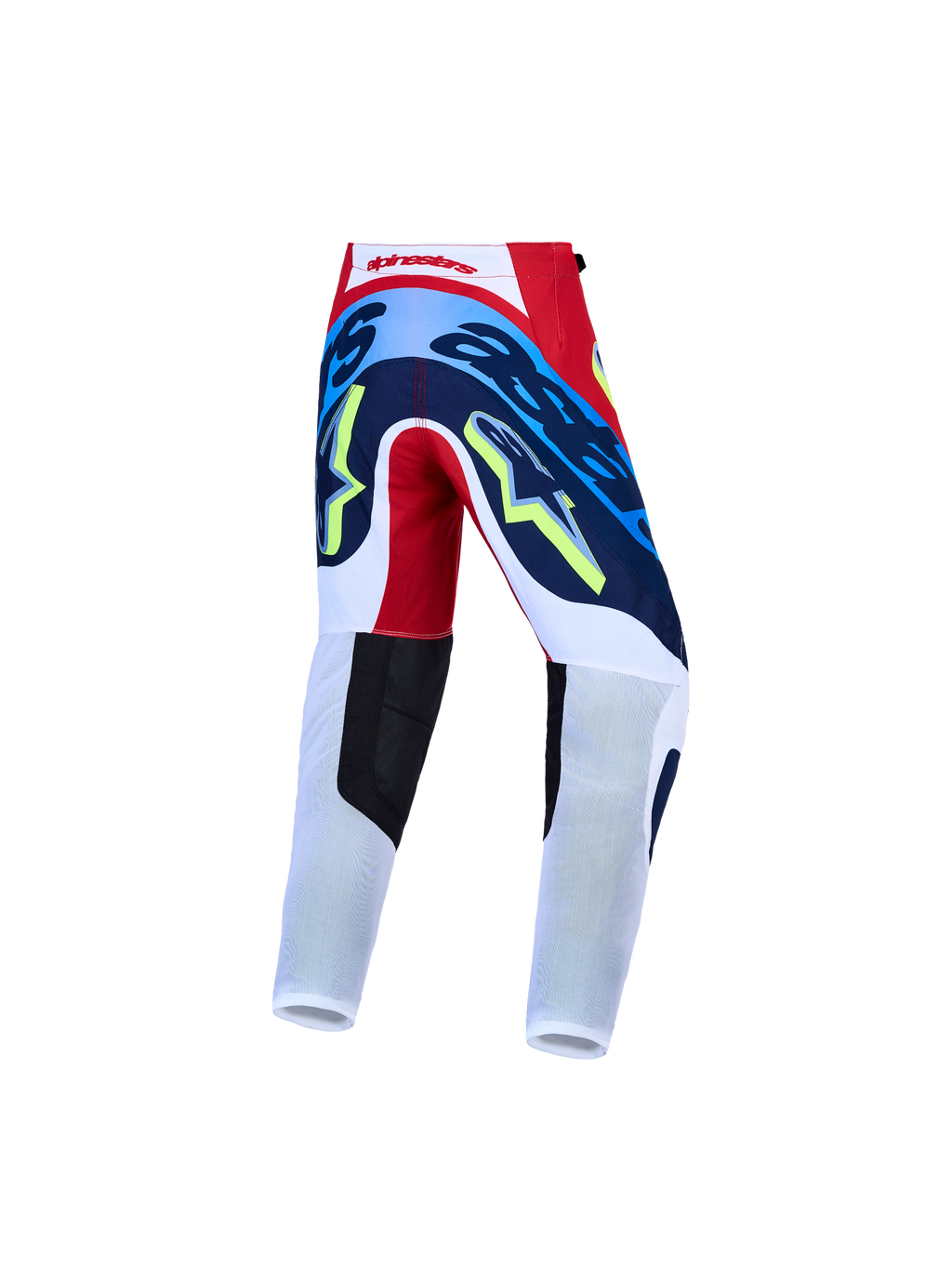 Alpinestars pantaloni Supertech Dyna ragazzo AND Gear Set, pantaloni motocross rossi, bianchi e blu navy, vista posteriore.