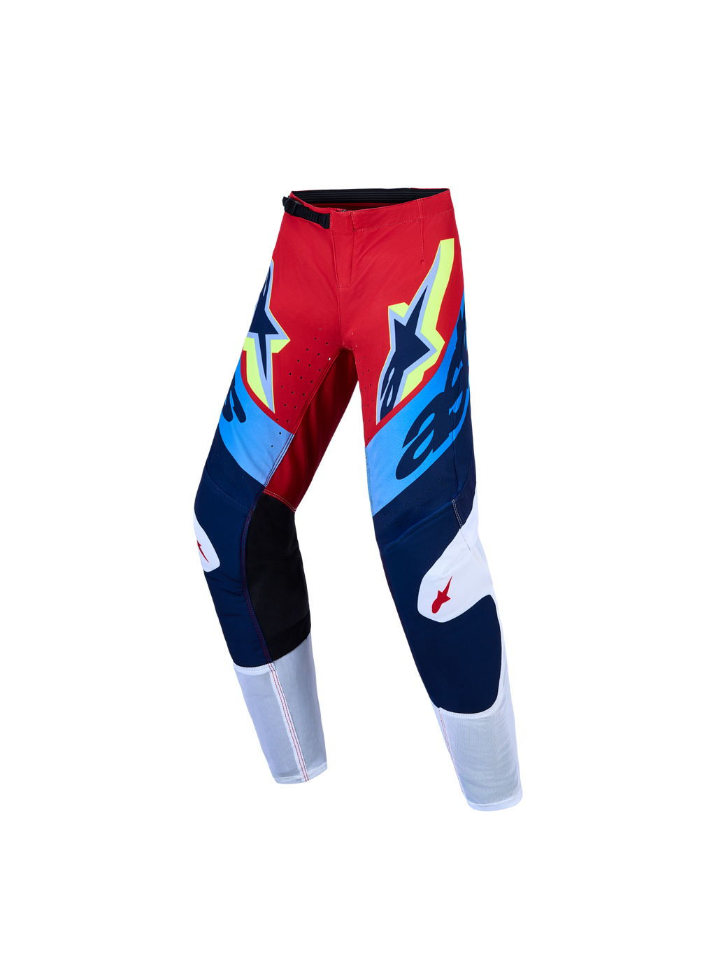 Alpinestars Pantaloni Supertech Dyna Ragazzo AND Gear Set, pantaloni motocross rossi e blu navy in tessuto rip-stop stretch.
