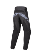 Alpinestars 2025 Youth Racer Graphite Pants, pantaloni da motocross, nero e grigio, vista posteriore con grande logo grigio sulla seduta, costruzione ergonomica pre-curvata e cinghie regolabili in vita per la guida fuoristrada