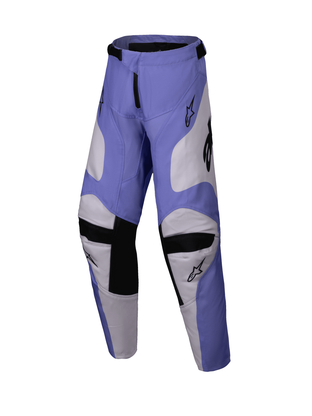 Alpinestars 2025 Youth Racer Veil Pants, pantaloni da motocross per ragazzi, viola e bianco con nero, dotati di pannelli interni alle ginocchia in pelle di capra e design ergonomico precurvato, abbigliamento resistente da fuoristrada per ragazzi