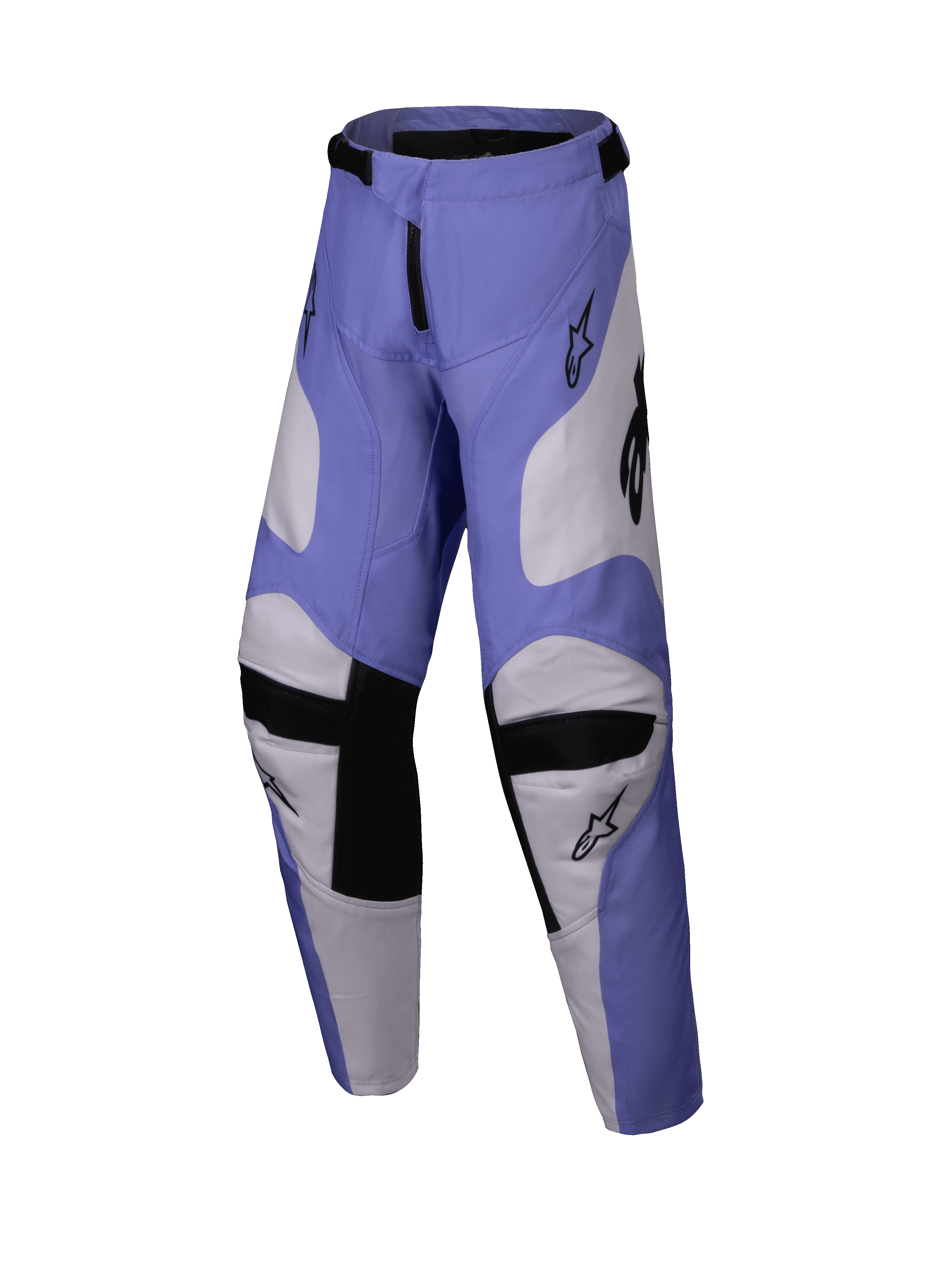 Alpinestars 2025 Youth Racer Veil Pants, pantaloni da motocross per ragazzi, viola e bianco con nero, dotati di pannelli interni alle ginocchia in pelle di capra e design ergonomico precurvato, abbigliamento resistente da fuoristrada per ragazzi