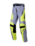 Alpinestars pantaloni Youth Racer Veil 2025, pantaloni da motocross, grigio e giallo fluo, accenti neri sulle ginocchia e in vita, design sportivo con gambe pre-curvate e loghi, abbigliamento da gara off-road resistente
