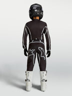 Alpinestars pantaloni Fluid Apex V2 ragazzo, pantaloni da motocross neri e argento, vista posteriore, vestibilità ergonomica per giovani piloti.