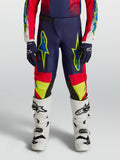 Alpinestars Pantaloni Fluid Drag Ragazzo, pantaloni motocross fuoristrada, blu navy e rossi con grafiche giallo neon