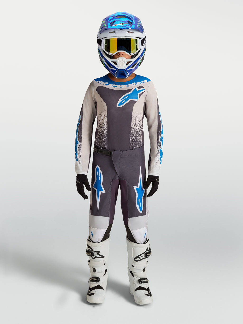 Alpinestars Pantaloni Fluid Drag Ragazzo, pantaloni da motocross grigi e blu, in polyfabric resistente per fuoristrada.