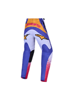 Alpinestars Pantaloni Fluid Drag Ragazzo, pantaloni da motocross per ragazzi, blu e lilla con dettagli oro e rosa, seduta rinforzata in poliestere 600D, vestibilità sportiva per off-road.