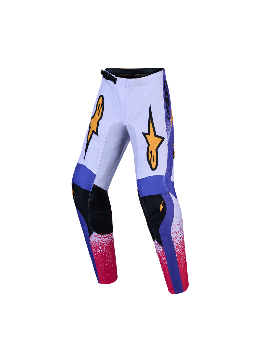 Alpinestars Pantaloni Fluid Drag ragazzo, pantaloni da motocross ed off-road, lilla e blu iris con loghi gialli, in poliestere 600D con chiusura a cricchetto