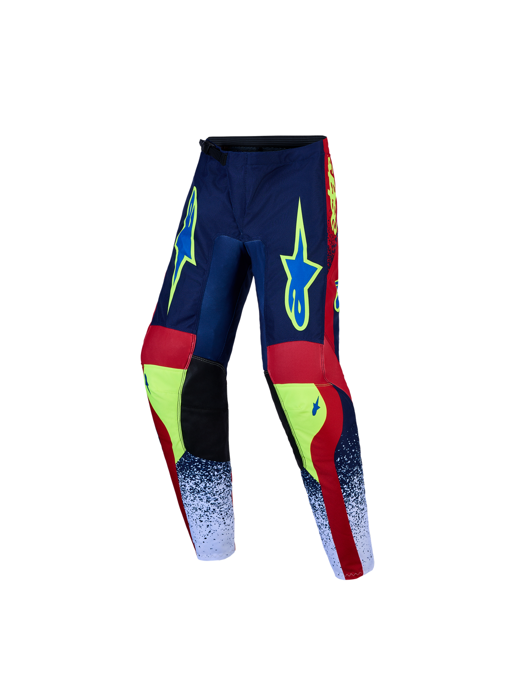 Alpinestars Pantaloni Fluid Drag Ragazzo, pantaloni da motocross, blu navy e rosso, tessuto resistente con design pre-curvato.