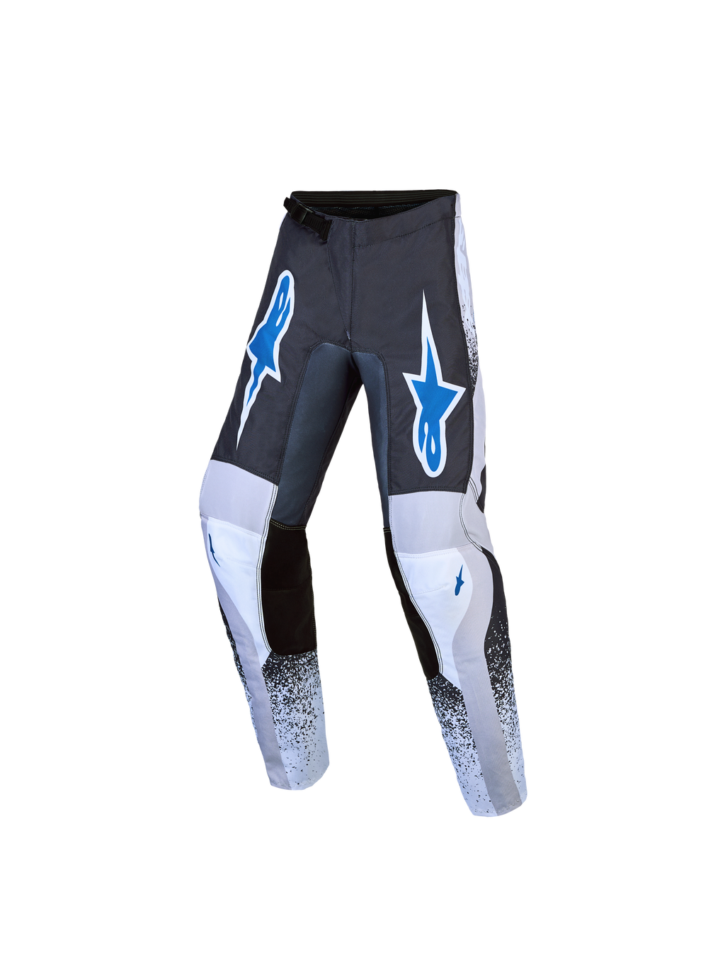 Alpinestars Pantaloni Fluid Drag ragazzo 2027, pantaloni motocross per giovani piloti, grigi e blu, design pre-curvato resistente.