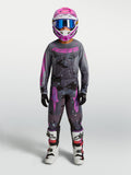 Alpinestars Maglia Fluid Lone Ragazzo 2027, maglia motocross grigio camo e viola, tessuto traspirante per fuoristrada.