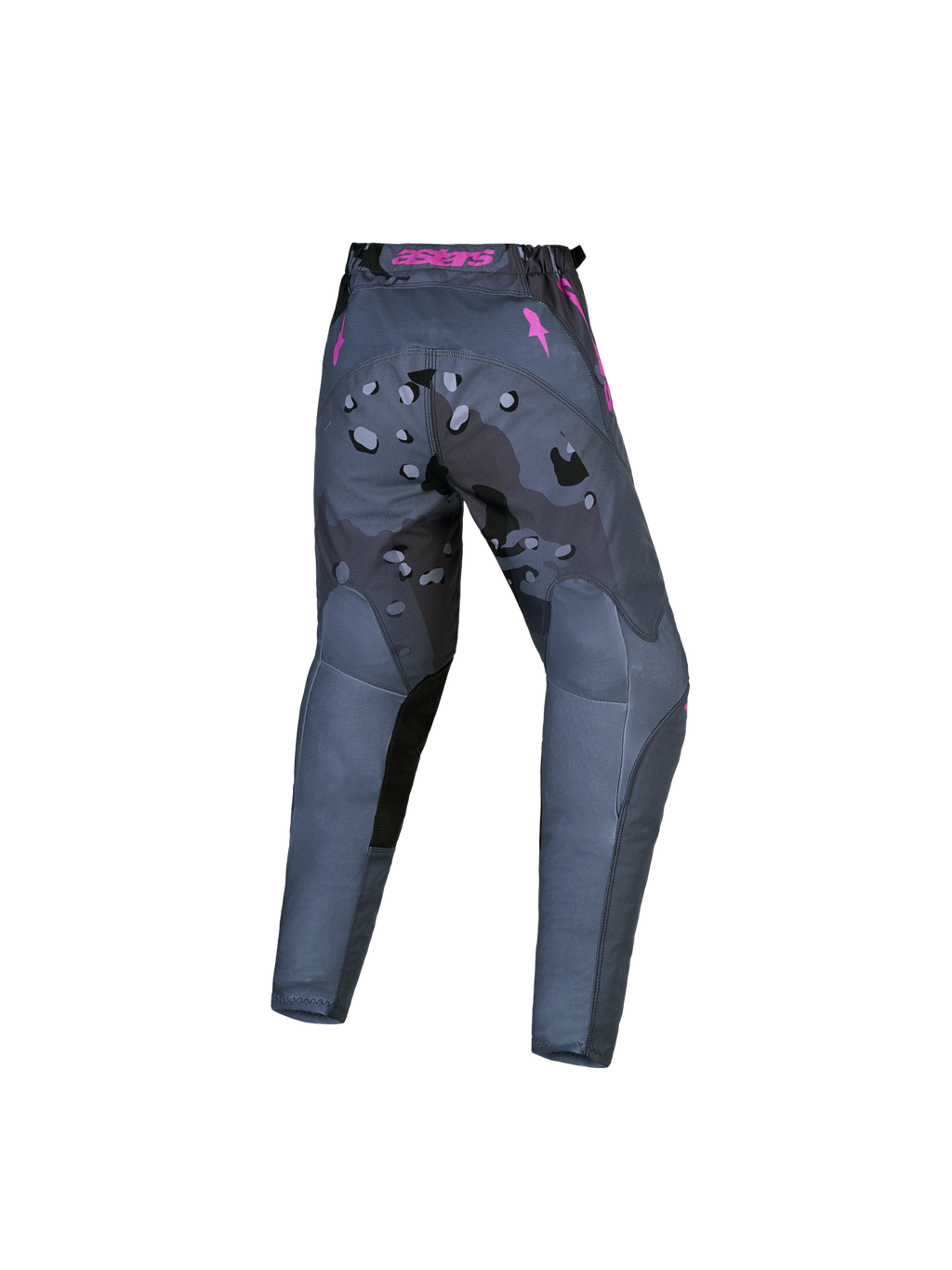Alpinestars Pantaloni Fluid Lone Ragazzo 2027, pantaloni motocross grigio mimetico e viola, polifabric 600D, vista posteriore.
