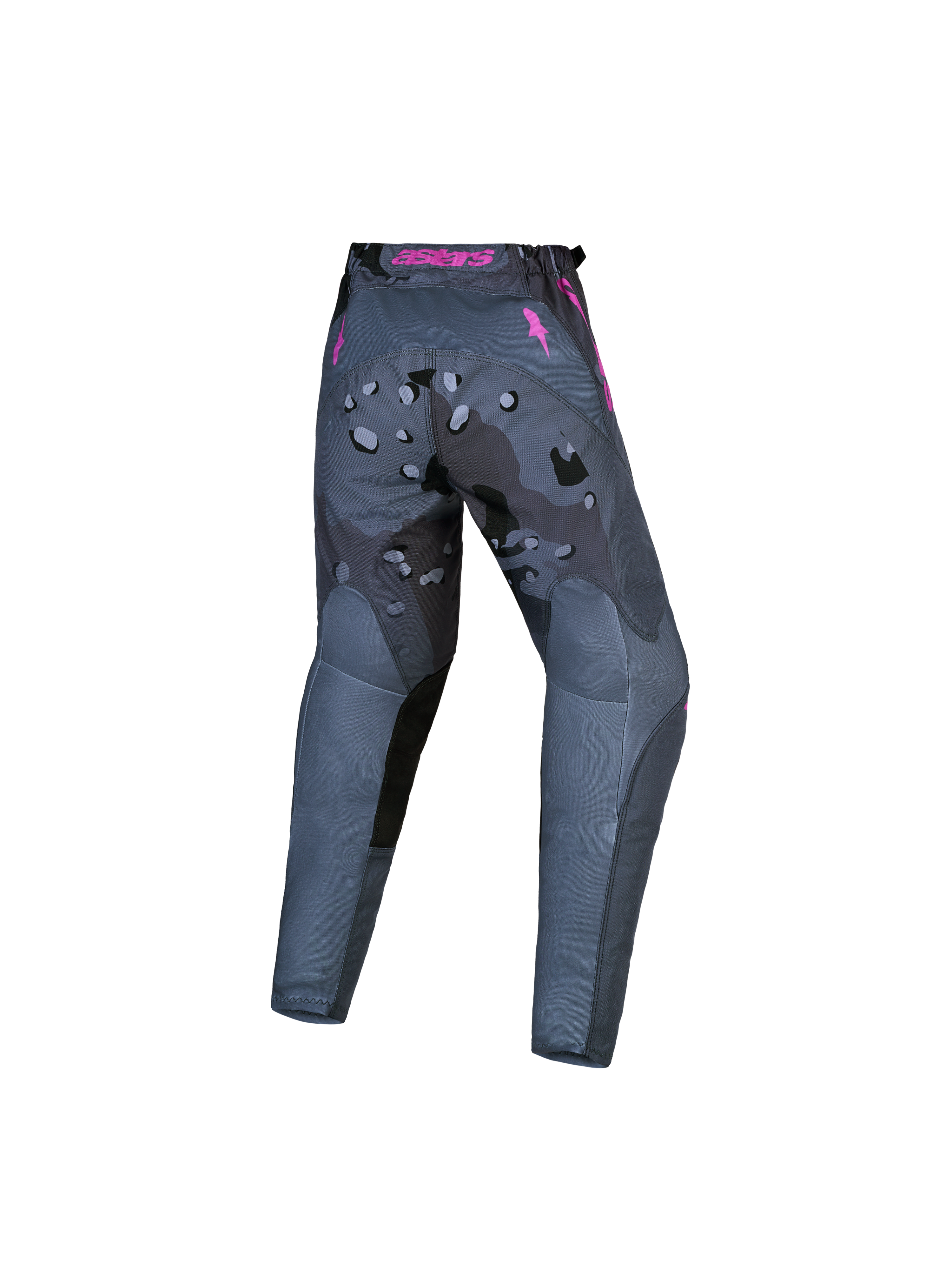 Alpinestars Pantaloni Fluid Lone Ragazzo 2027, pantaloni motocross grigio mimetico e viola, polifabric 600D, vista posteriore.