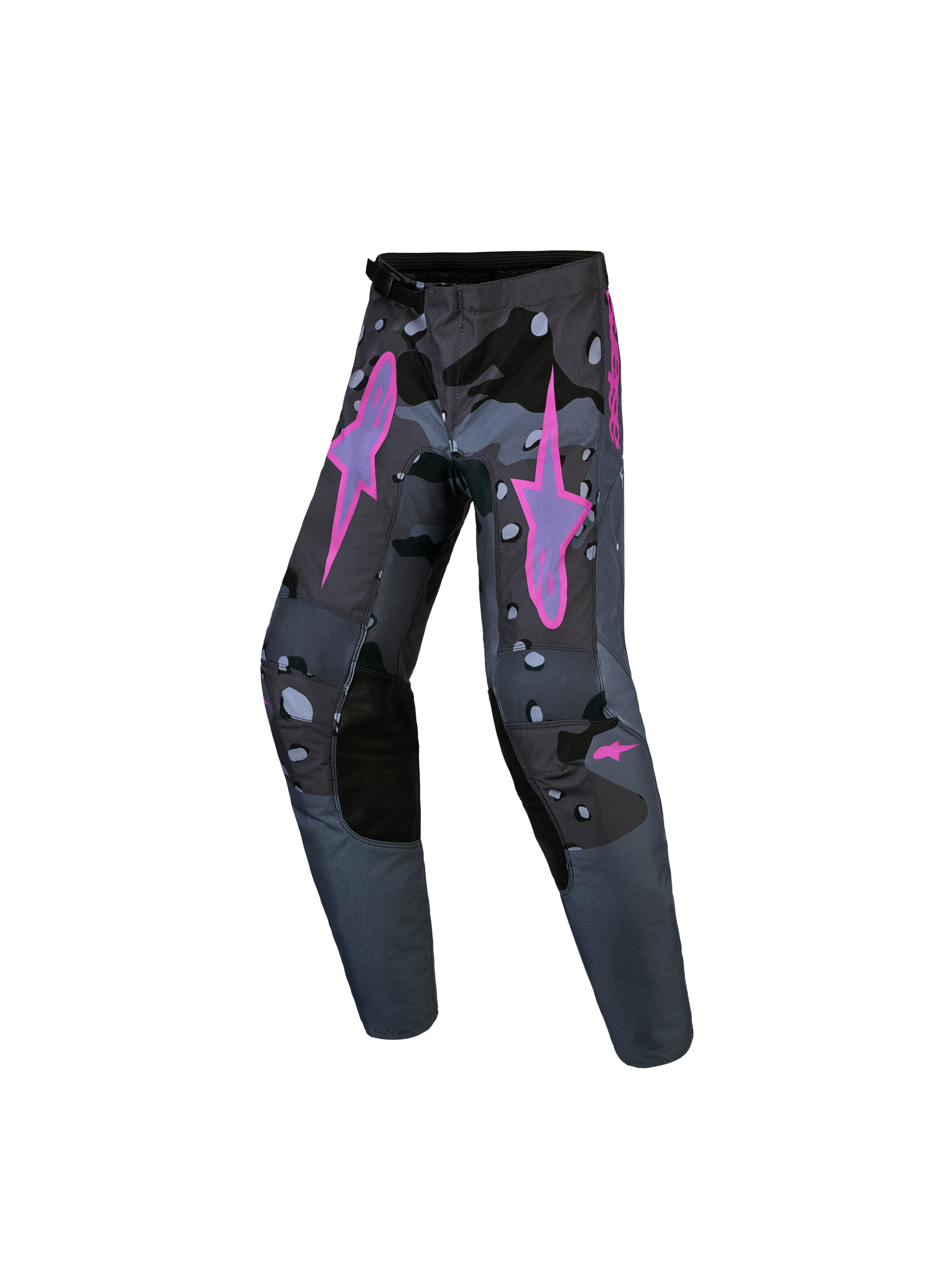 Alpinestars Pantaloni Fluid Lone Ragazzo, pantaloni da motocross e off-road, grigio camo e viola, in polifabric resistente con rinforzi in pelle sintetica e design ergonomico.