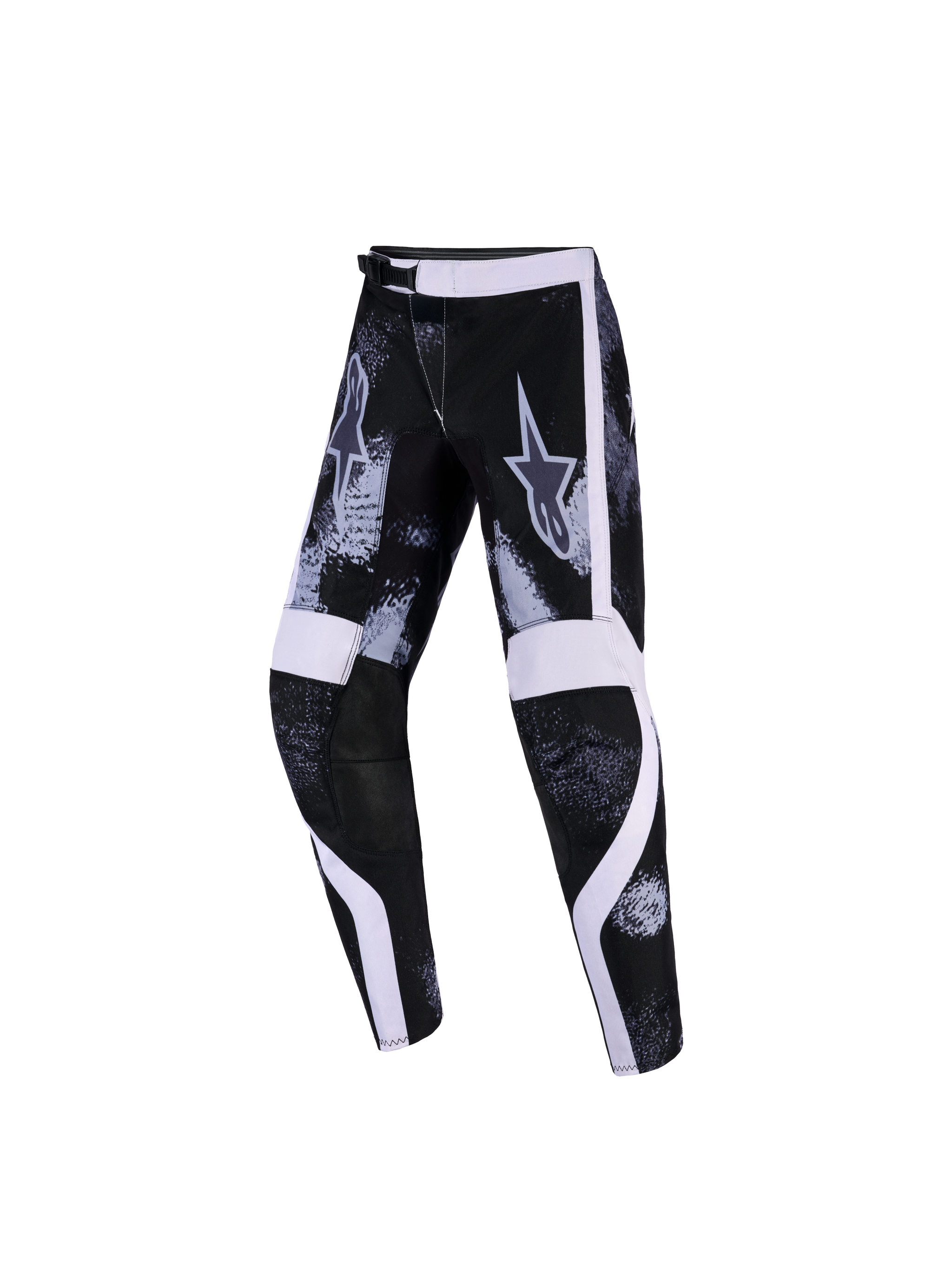 Alpinestars Pantaloni Youth Fluid Lahnd 2026, pantaloni da motocross, Iron Camo con accenti neri e bianchi, con motivo mimetico, pannelli grafici bianchi e interno ginocchia rinforzato, progettati per le corse off-road dei giovani