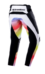 Alpinestars Pantaloni Youth Racer Semi 2023, pantaloni da motocross, nero multicolore, vista posteriore con pannelli bianchi e neri e una vivace sfumatura di colore sulla seduta e sull'interno gamba, logo Alpinestars sulla fascia in vita posteriore, design resistente per corse fuoristrada