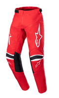Alpinestars Youth 2023 Racer Narin Pants, pantaloni da motocross, Rosso Marte e bianco, con loghi a stella bianchi sulle cosce, pannelli di rinforzo neri sulle ginocchia con strisce bianche, cinghie di regolazione in vita, design resistente per il racing fuoristrada