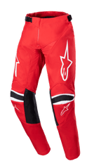 Alpinestars Youth 2023 Racer Narin Pants, pantaloni da motocross, Rosso Marte e bianco, con loghi a stella bianchi sulle cosce, pannelli di rinforzo neri sulle ginocchia con strisce bianche, cinghie di regolazione in vita, design resistente per il racing fuoristrada