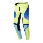 Alpinestars Pantaloni Youth Racer Hoen 2024, pantaloni da motocross, giallo fluo e blu notte navy, con loghi a stella Alpinestars rossi, pannelli blu navy e ginocchia rinforzate nere, design sportivo per corse fuoristrada