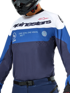 Alpinestars Pro-Dura Jersey, maglia da enduro e motocross, blu navy, azzurro e bianco, vestibilità atletica con loghi evidenti, costruzione in tessuto resistente per prestazioni fuoristrada