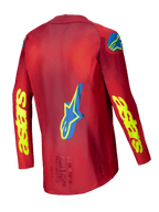 Maglia Alpinestars Supertech Maker 2025, maglia da motocross da uomo, rosso brillante e giallo fluo, vista posteriore con costruzione in rete elasticizzata e dettagli grafici