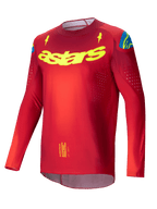 Maglia Alpinestars Supertech Maker 2025, maglia motocross da uomo rossa e giallo fluo, leggera e ventilata con perforazioni laser