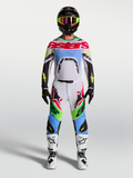 Alpinestars Maglia Supertech Dyna 2027 e Gear Set, completo motocross uomo, bianco e verde fluo, vestibilità atletica.
