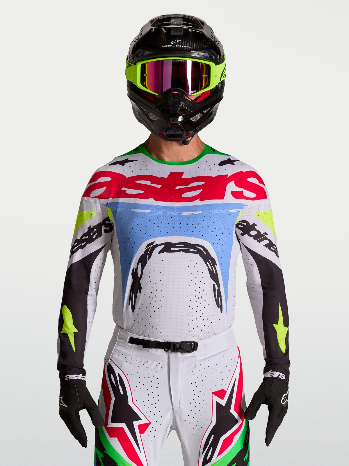 Alpinestars Maglia Supertech Dyna 2027, maglia motocross uomo, lilla chiaro e verde fluo, in mesh elasticizzato ventilato.