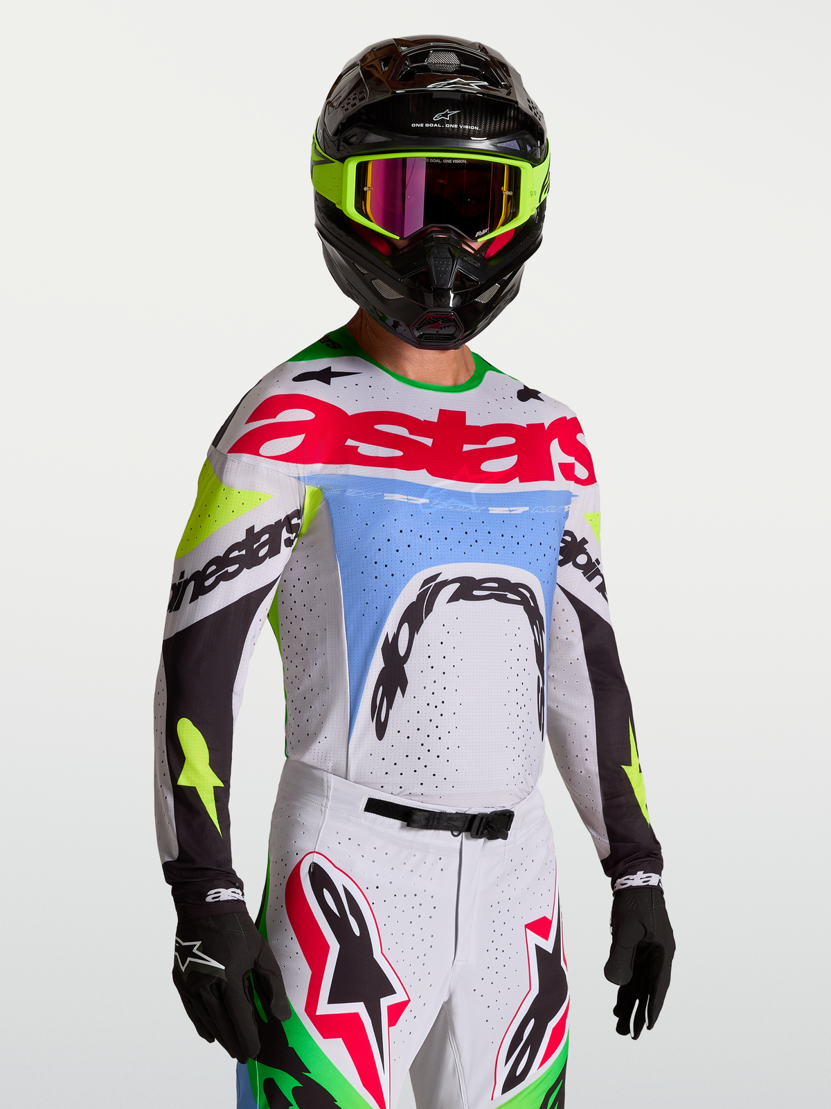 Alpinestars Maglia Supertech Dyna, maglia da motocross da uomo, lilla chiaro e verde fluo, in mesh elasticizzato con ventilazione laser-cut