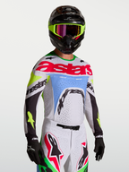 Alpinestars Maglia Supertech Dyna, maglia da motocross da uomo, lilla chiaro e verde fluo, in mesh elasticizzato con ventilazione laser-cut