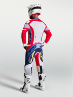 Alpinestars maglia Supertech Dyna, maglia motocross da uomo, rosso fuoco e blu navy, pannelli posteriori traforati al laser
