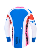 Alpinestars maglia Supertech Dyna, maglia motocross da uomo, blu, bianca e viola, vista posteriore in mesh traspirante elasticizzato.