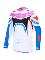 Alpinestars maglia Supertech Dyna da uomo, bianca e blu con rosa, mesh elasticizzata leggera e traspirante, vestibilità racing