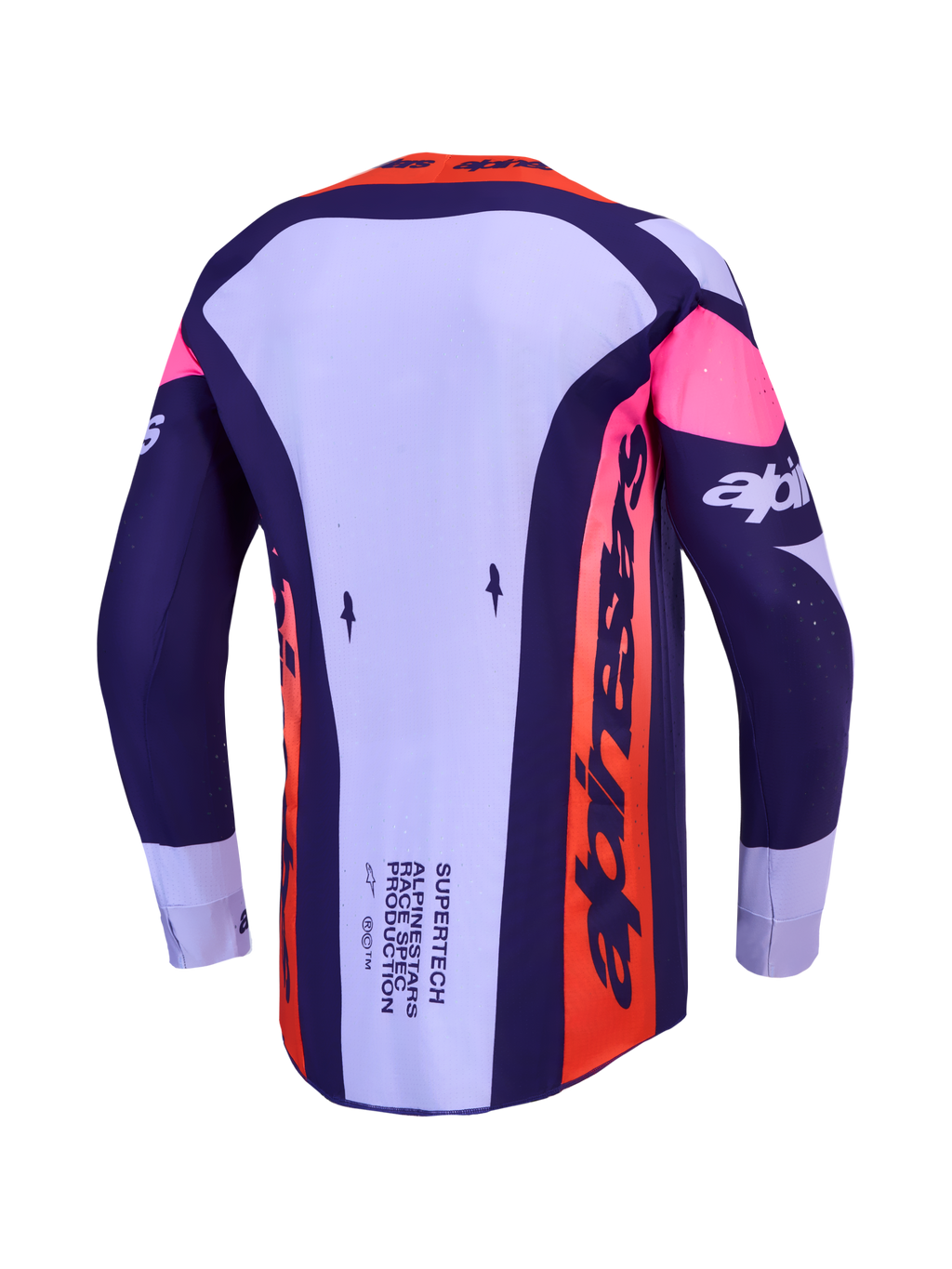 Alpinestars Maglia Supertech Dyna, maglia da motocross da uomo, viola e rosa fluo, in mesh ventilato, vista posteriore