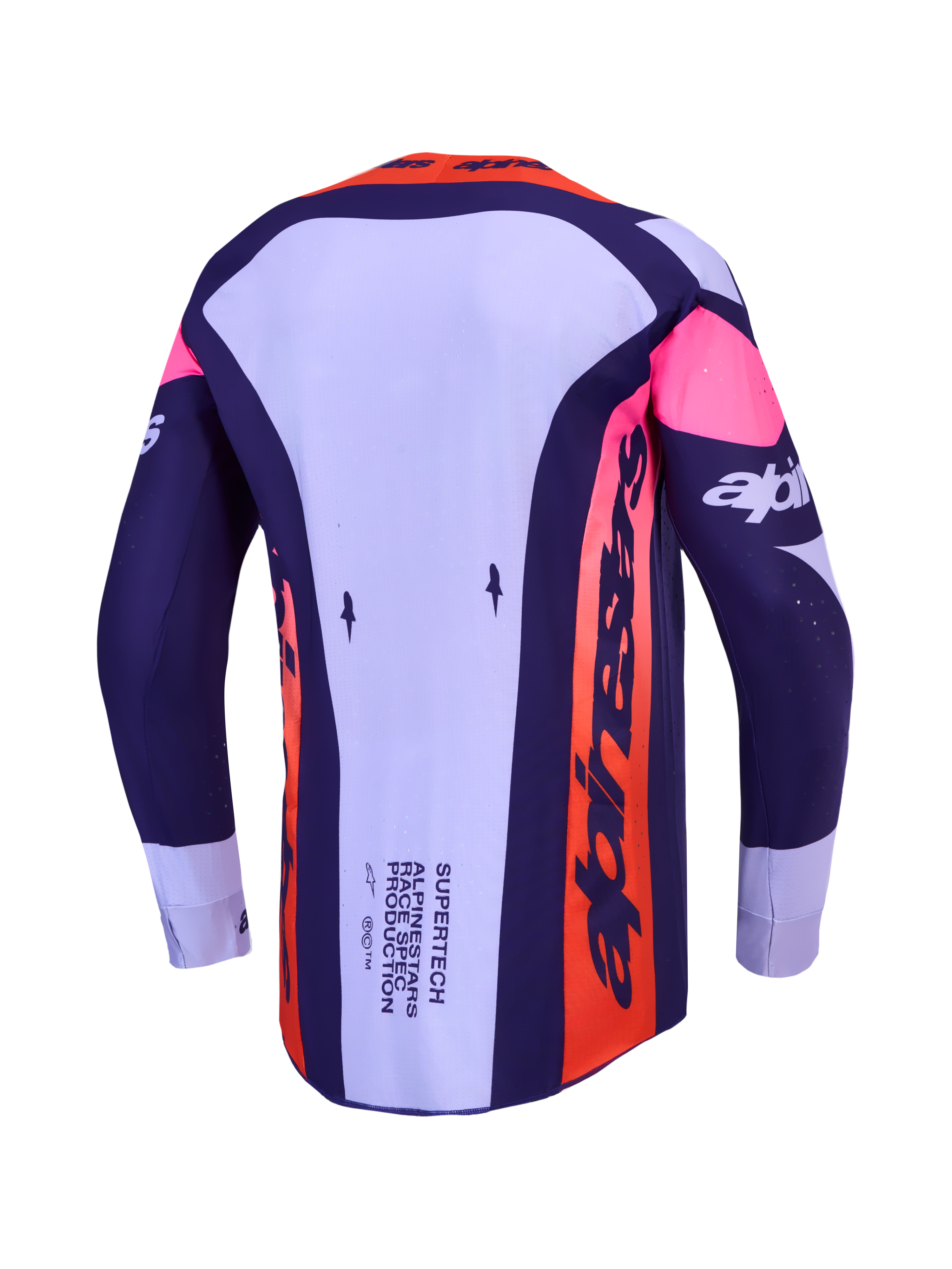 Alpinestars Maglia Supertech Dyna, maglia da motocross da uomo, viola e rosa fluo, in mesh ventilato, vista posteriore