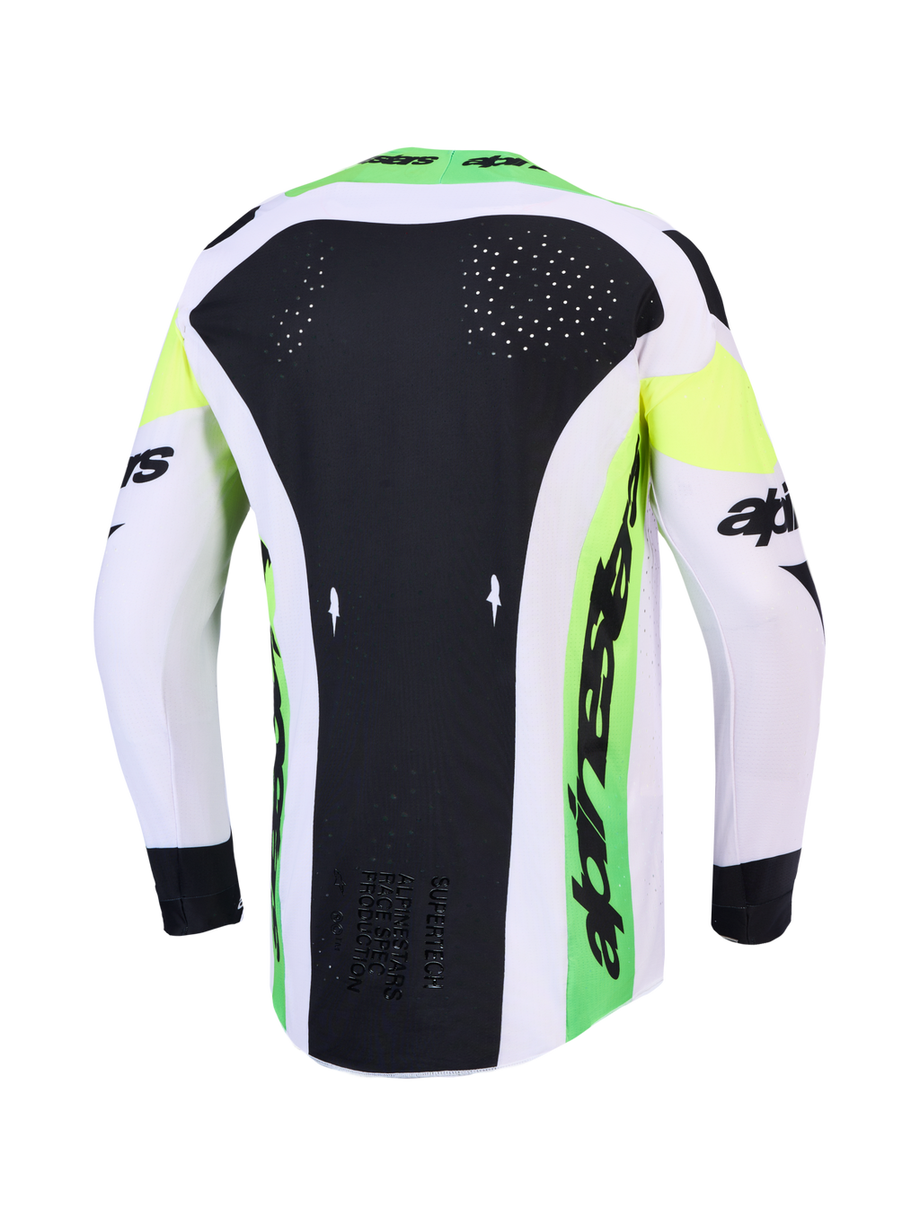 Alpinestars Maglia Supertech Dyna 2027 AND Supertech Dyna Gear Set, maglia da motocross verde e nera con fori laser-cut.