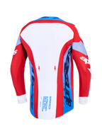 Alpinestars maglia Supertech Dyna, maglia motocross per uomo, rossa, bianca e blu navy, vista posteriore con orlo allungato.