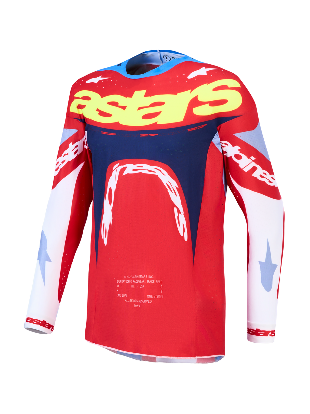 Alpinestars Maglia Supertech Dyna, maglia da motocross da uomo, rossa, bianca e blu navy, vestibilità racing in mesh elasticizzato leggero per gare SX e MX