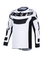Alpinestars Racer Riway Jersey 2026, maglia da motocross, bianco e nero, con vistoso marchio 'astars' nero sul petto, tessuto in poliestere traspirante e vestibilità ergonomica da gara per la guida off-road