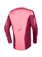 Alpinestars 2026 Racer Riway Jersey, maglia da motocross, Dark Red Coral, vista posteriore con costruzione a pannelli multipli, logo Astars sulla parte bassa della schiena e branding Astars sulle maniche lunghe, abbigliamento tecnico per fuoristrada