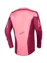 Alpinestars 2026 Racer Riway Jersey, maglia da motocross, Dark Red Coral, vista posteriore con costruzione a pannelli multipli, logo Astars sulla parte bassa della schiena e branding Astars sulle maniche lunghe, abbigliamento tecnico per fuoristrada