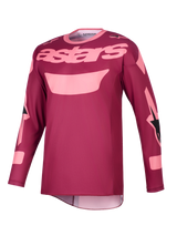 Maglia Alpinestars Racer Riway 2026, maglia da motocross, Dark Red Coral con scritta "astars" rosa chiaro sul petto e dettagli grafici sulle maniche, abbigliamento tecnico a maniche lunghe per prestazioni fuoristrada