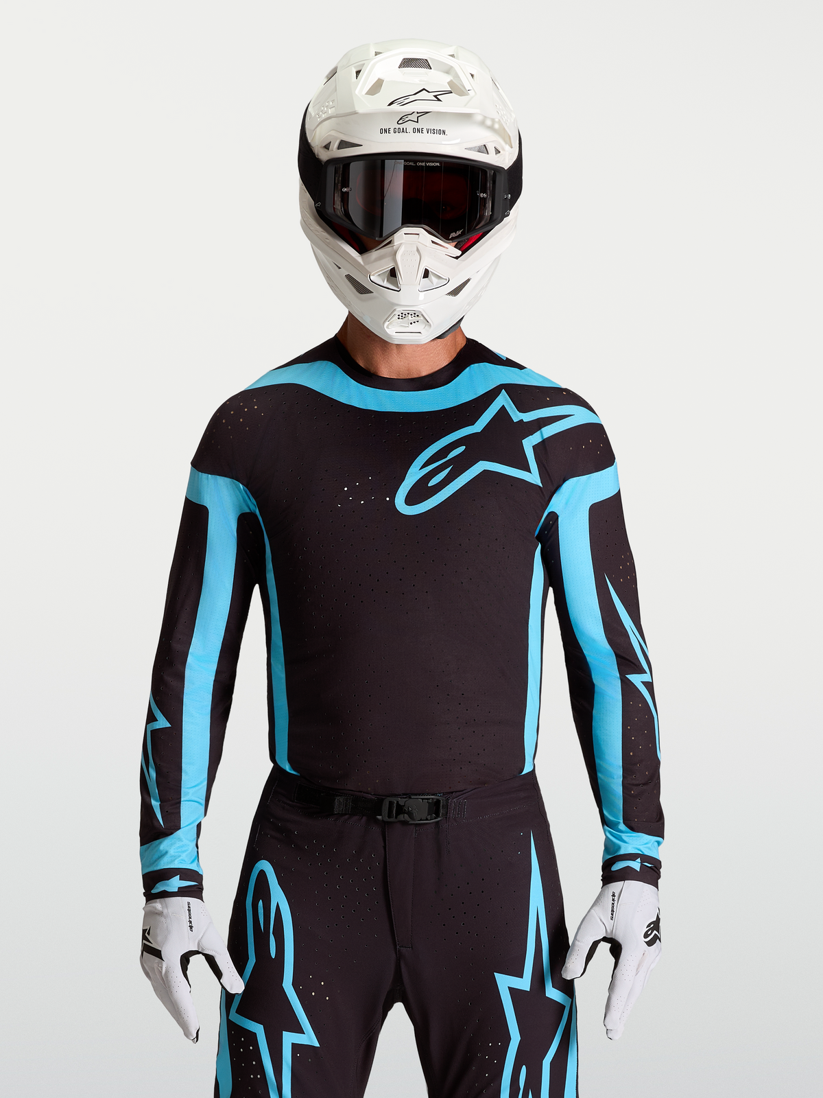 Alpinestars Maglia Supertech Vesta, maglia motocross racing da uomo, nera e turchese, con fori laser traspiranti