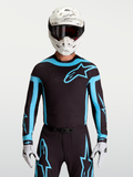 Alpinestars Maglia Supertech Vesta, maglia motocross racing da uomo, nera e turchese, con fori laser traspiranti
