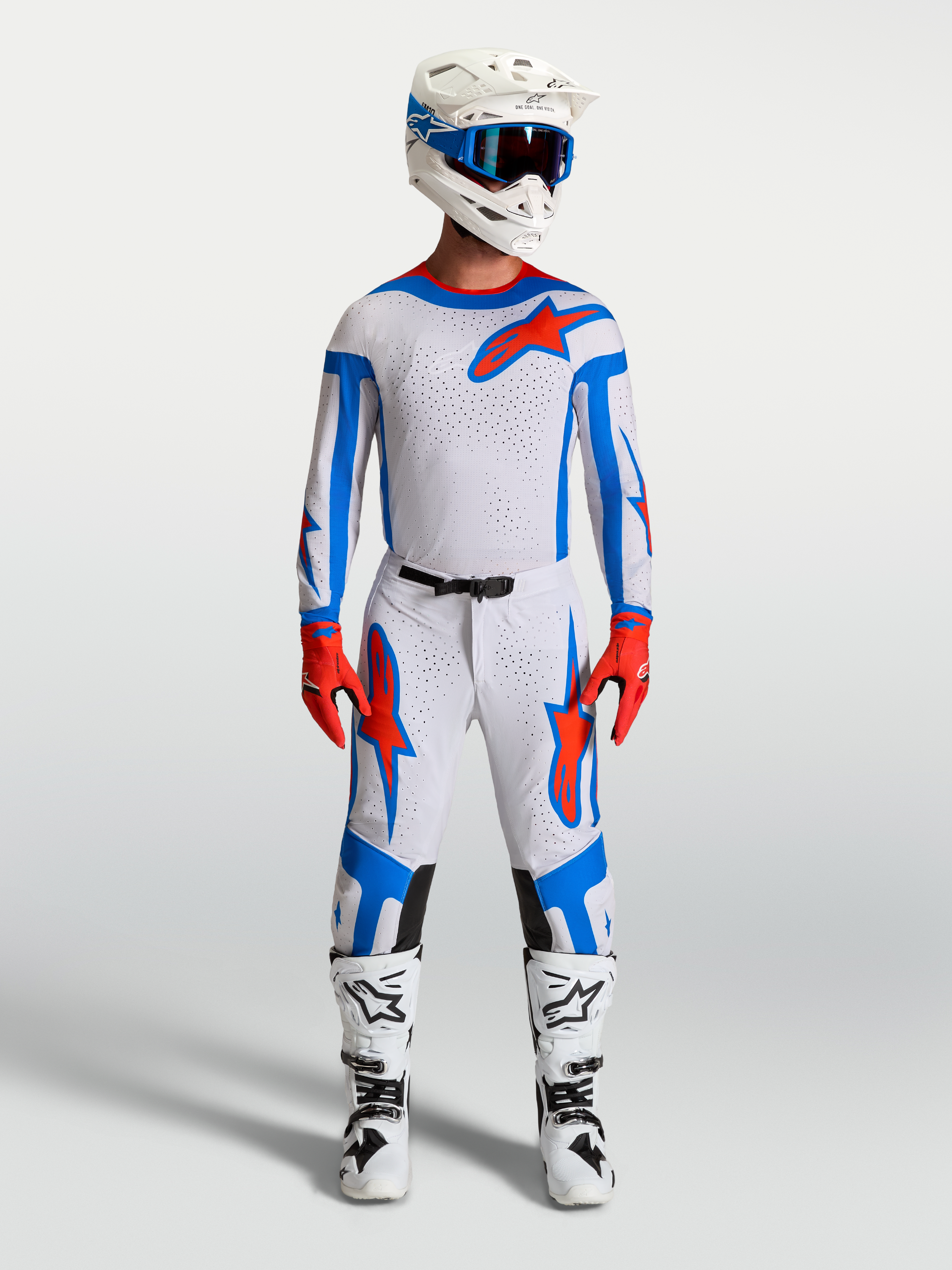 Alpinestars maglia Supertech Vesta e completo, abbigliamento motocross da uomo, lilla chiaro e rosso cardinale.