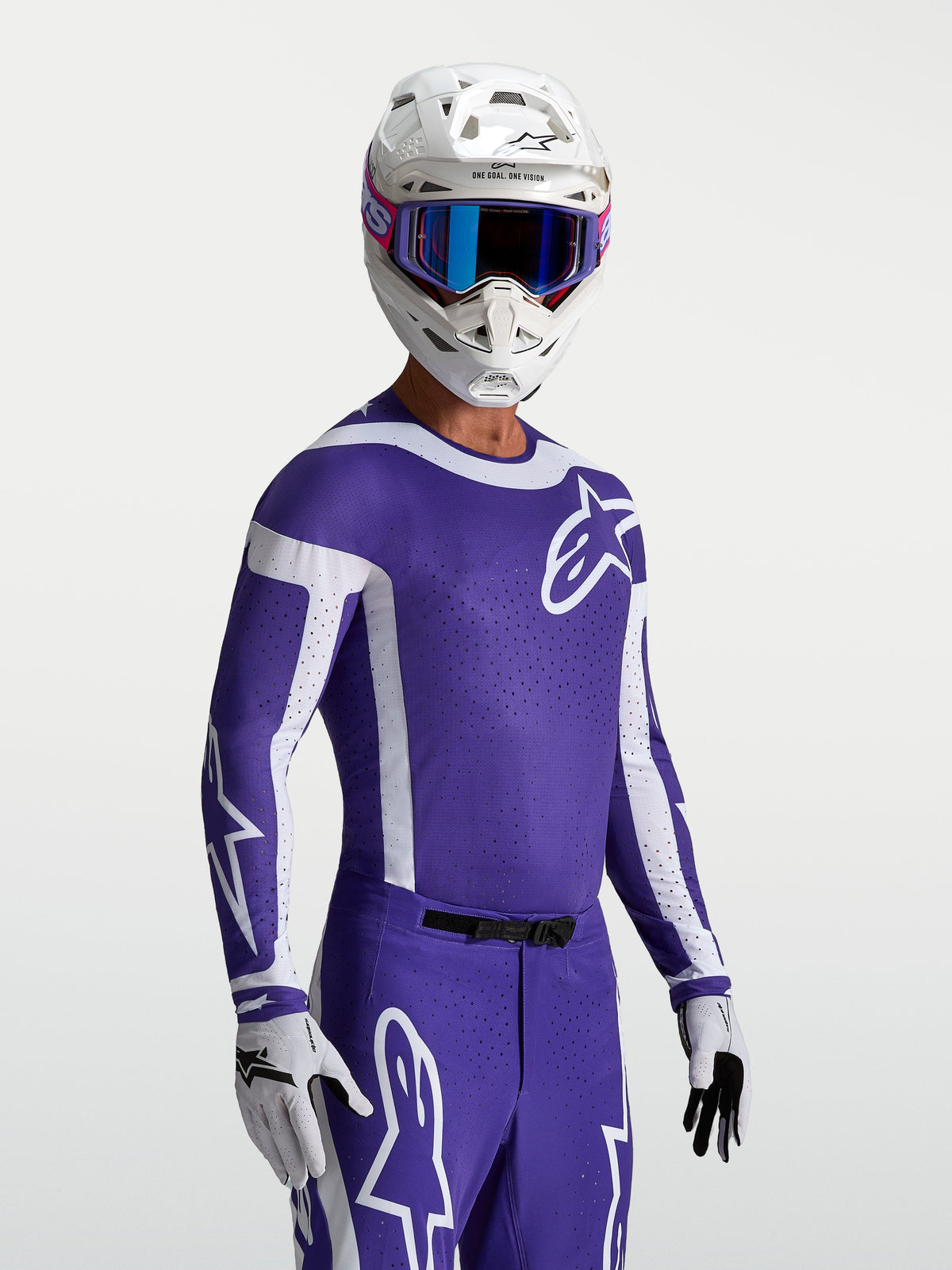 Alpinestars Maglia Supertech Vesta, maglia da motocross blu e bianca con fori laser e vestibilità atletica da gara