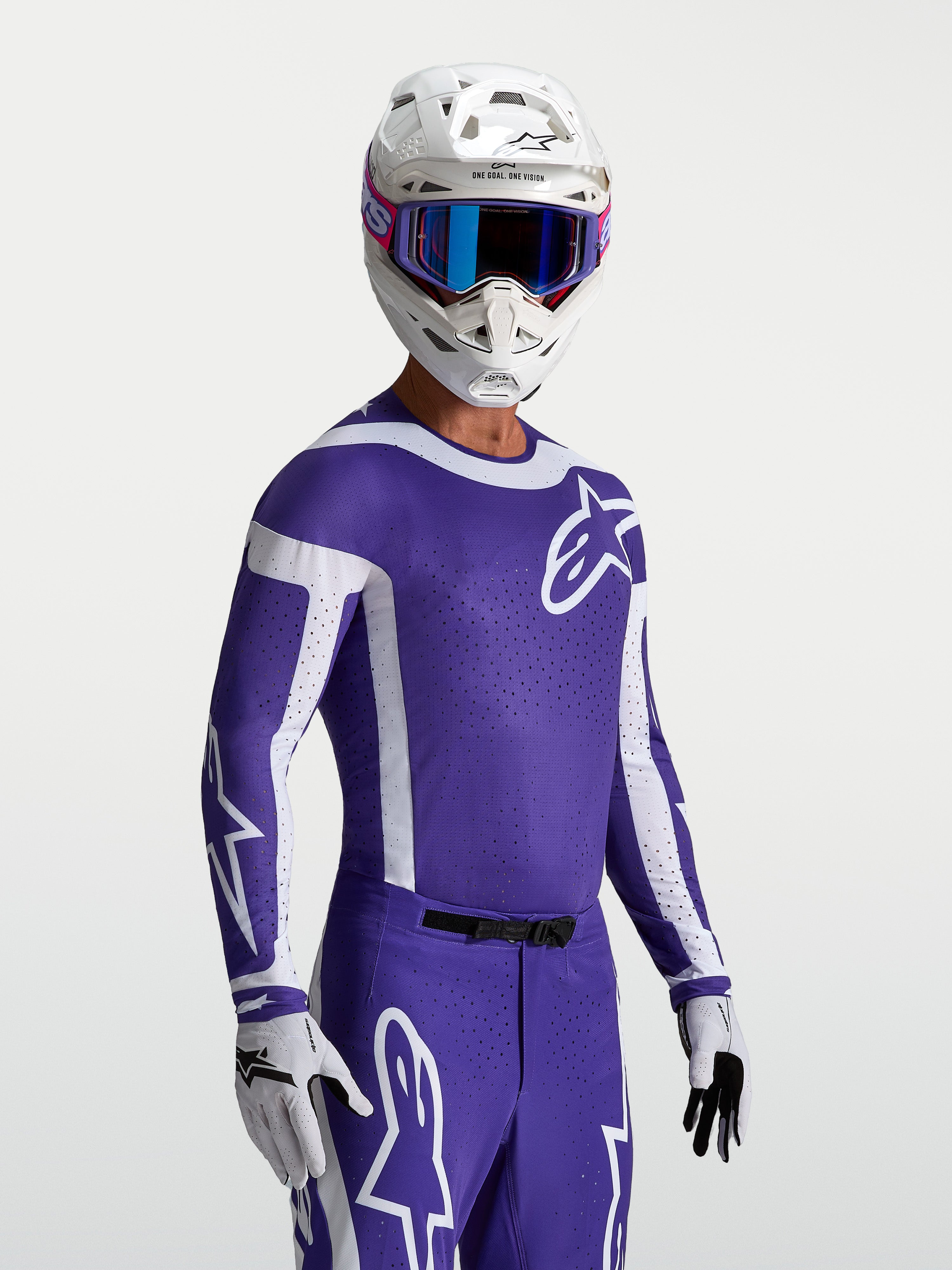 Alpinestars Maglia Supertech Vesta, maglia da motocross blu e bianca con fori laser e vestibilità atletica da gara