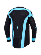 Alpinestars Maglia Supertech Vesta, maglia da motocross da uomo nera e turchese, vista posteriore con ventilazione laser-cut.